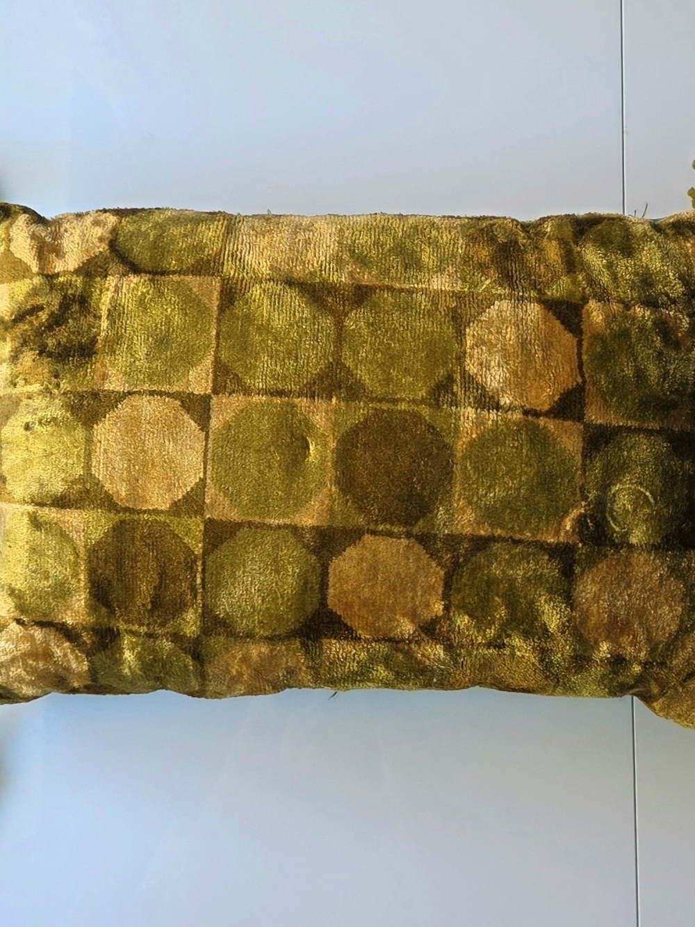 Vintage 1970's Plush Velvet Decorative Pillow in Olive Green